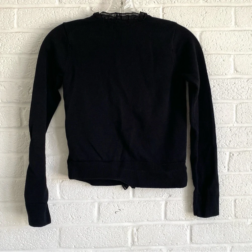 GAP KIDS Black Knit Cardigan Button Down Ruffle Neck Cotton Size 10 Large